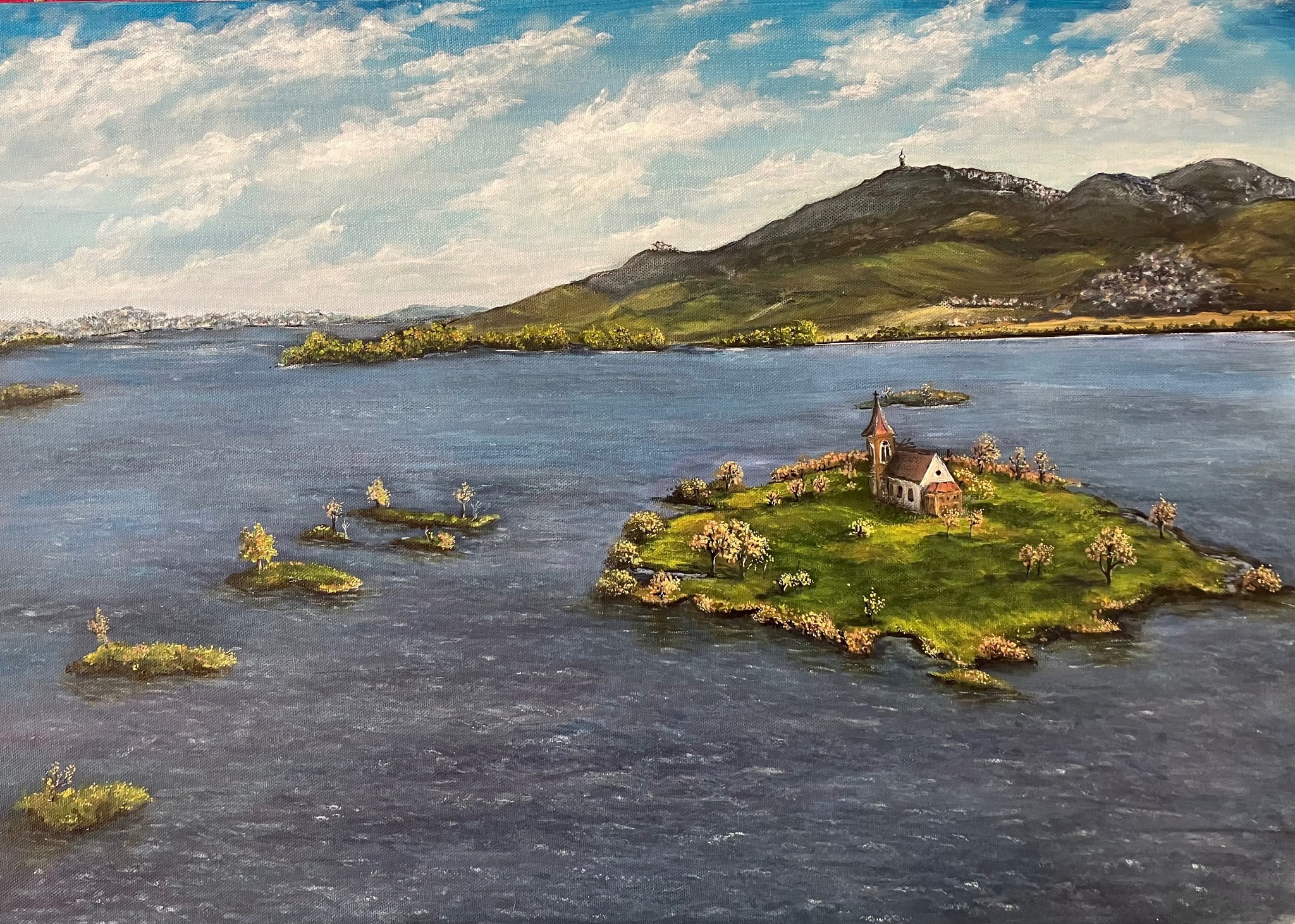 Pálava .Mušovské jezera.Akryl 50x70cm