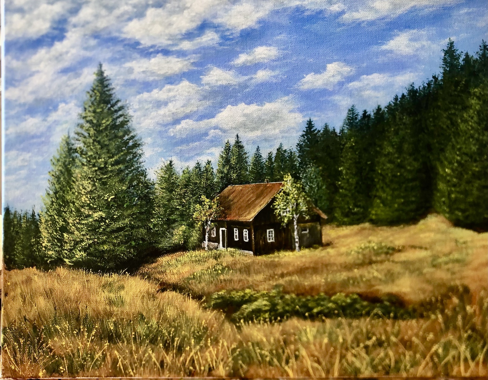 Podzim na chalupě. Akryl 40x50cm
