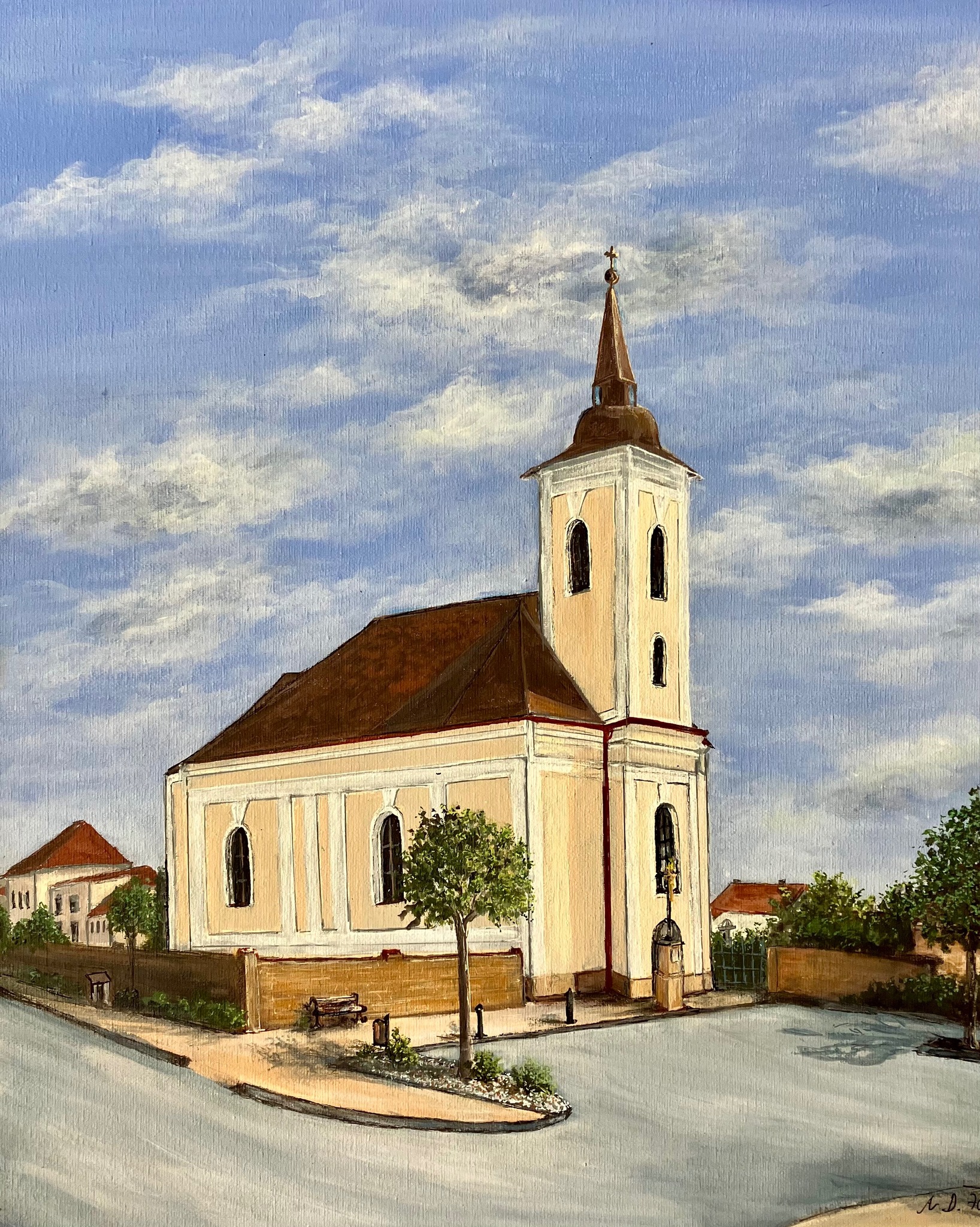 Unkovický kostel .Akryl 50x40cm