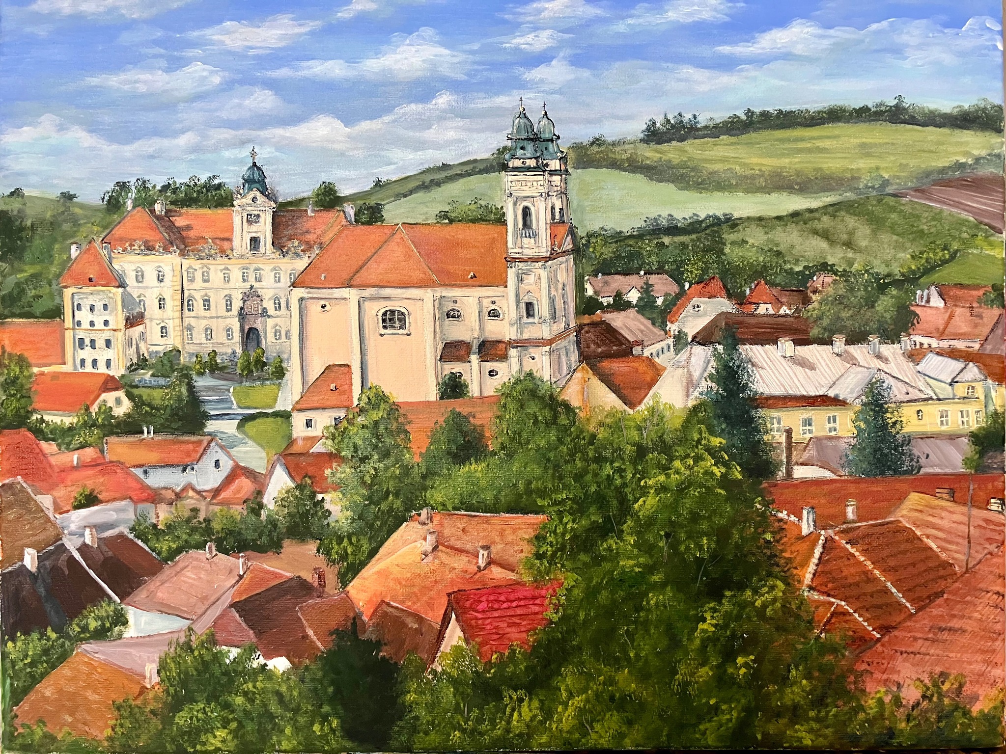 Valtice 2 mé rodné město. Plátno 50x70 cm. akryl