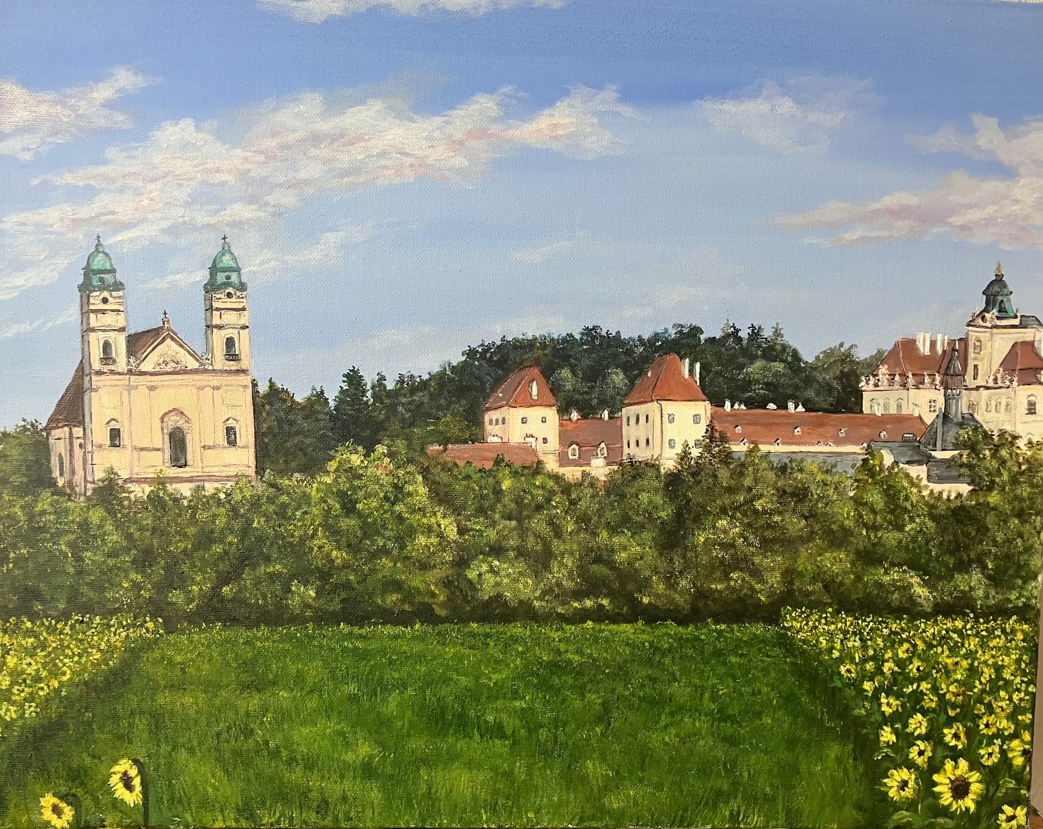 Valtice mé rodné město. Plátno 50x70 cm. akryl