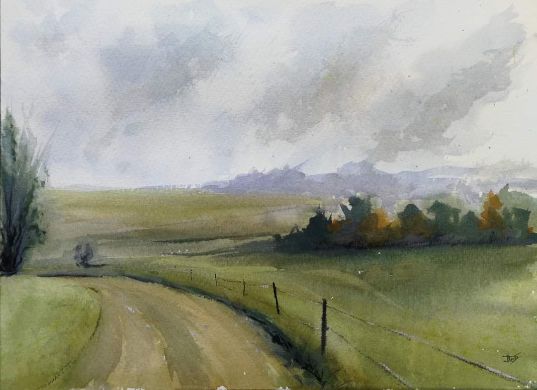 Cestou, akvarel